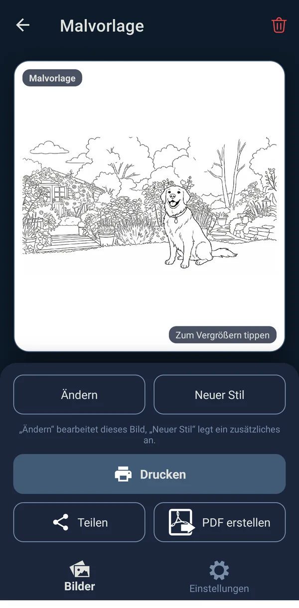 Detailseite mit den Schaltflächen Ändern und Neuer Stil