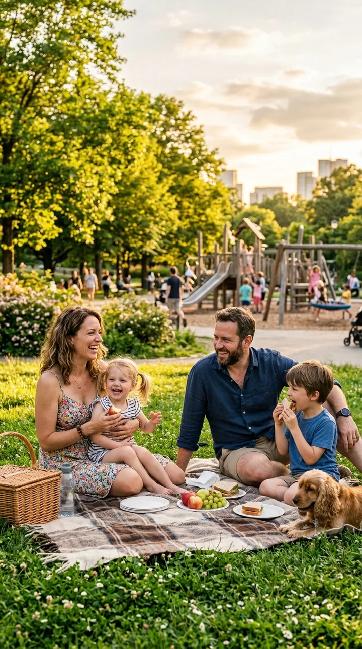 Foto einer Familie beim Picknick im Park